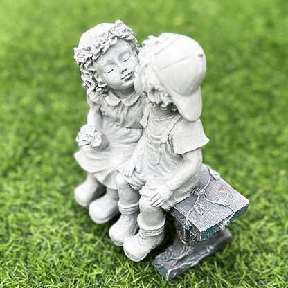 First Kiss Couple Garden Statue - Boy and Girl Resin Outdoor Decor
