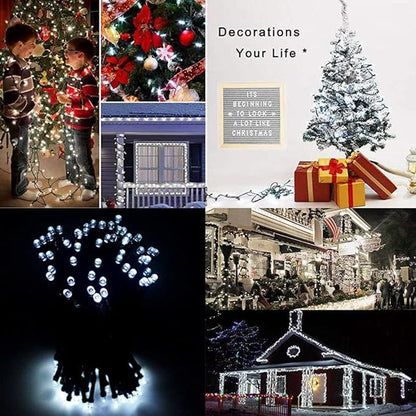 Mini LED Christmas string lights with round bulbs on outdoor decoration.