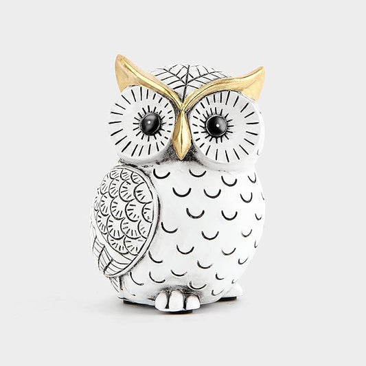Owl Figurine for Home Decor - Resin Bird Statue for Bookshelf, Desk, or Mantel
