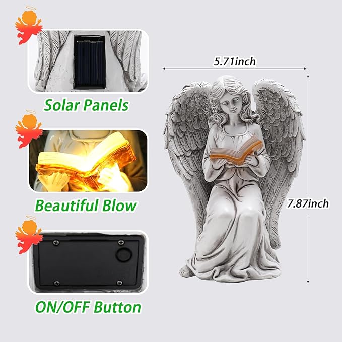 Solar Angel Garden Statue Reading Book with LED Glow - Elegant Resin Outdoor Decor