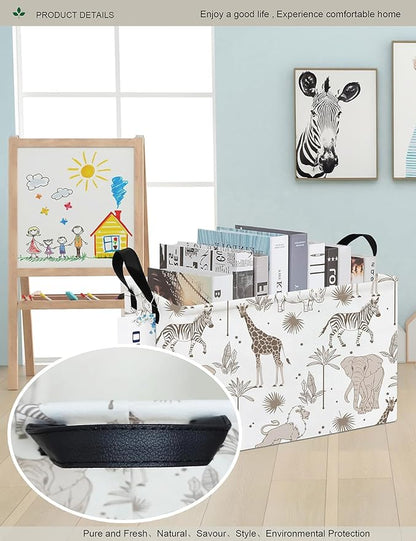 Safari Animals Canvas Storage Hamper Basket - Foldable Waterproof Giraffe Elephant Zebra Bin for Nursery, Kids Room, and Gift Hampers