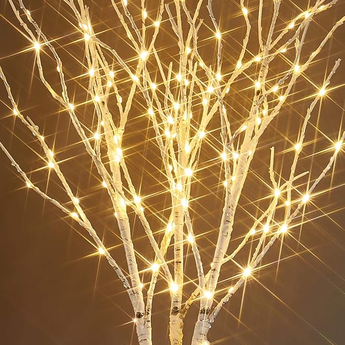 White Birch Lighted Branch for Vase – 32" 150 LED Warm White | Flexible Timer & Dimmer | Nordic Christmas Centrepiece Indoor Outdoor Decor