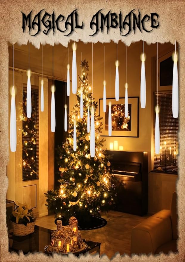Flameless Floating Candles with Magic Wand Remote – 22 Pack White | LED Flickering Hanging Candles | Halloween & Christmas Decor