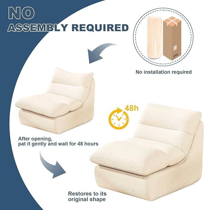 Cream Corduroy Ergonomic Floor Lounge Chair - Structured Memory Foam Seat with Lumbar Support for Nursing, Reading, and Modern Interiors