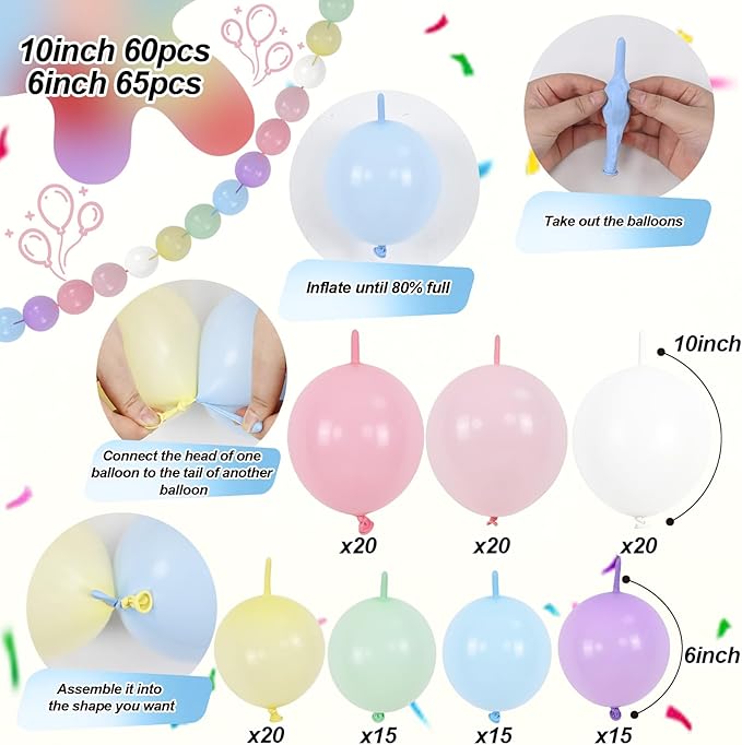 Multicolor pastel quick-link balloons kit with round balloons for connecting balloon arch