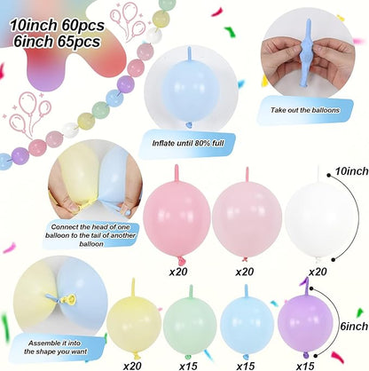Multicolor pastel quick-link balloons kit with round balloons for connecting balloon arch