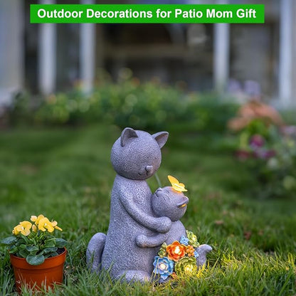 Solar Loving Cat Garden Statue with Butterflies - IP65 Resin Decor