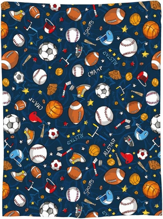 Sports Theme Fleece Throw Blanket – 60"x50" | Baseball, Football & Basketball | Soft Blanket for Kids, Boys & Sports Fans