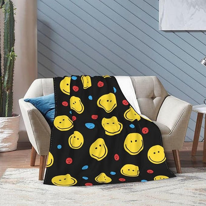 Smiley Face Kids Throw Blanket – 50"x40" | Soft Fleece Happy Face Blanket | Fun Retro Gift for Kids, Boys & Girls