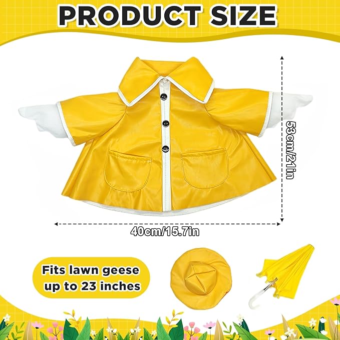 Porch Goose Raincoat Outfit with Umbrella - 23-Inch Waterproof PU Leather Goose Clothes