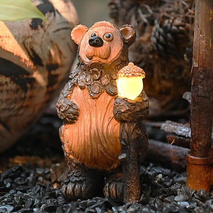 Bear Solar Garden Statue with LED Lights - Waterproof Resin Outdoor Decor