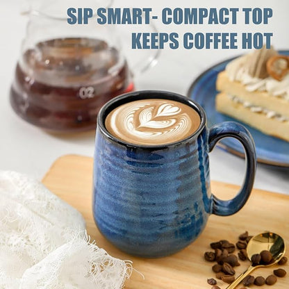 Navy Blue Ceramic Coffee Mugs – Set of 6 | 12oz Thick-Wall Heat Retention | Dishwasher & Microwave Safe | Coffee Gift Set