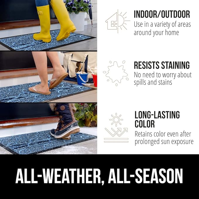 Ocean Blue Waves Large Doormat – 47"x35" | 100% Waterproof All-Season WeatherMax | Natural Rubber Backing | Easy Clean Indoor Outdoor Mat