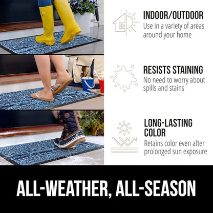 Ocean Blue Waves Outdoor Doormat – 72"x24" | 100% Waterproof All-Season WeatherMax | Natural Rubber Backing | Easy Clean Indoor Outdoor Mat