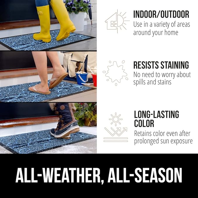 Ocean Blue Waves Doormat – 17"x29" | 100% Waterproof All-Season WeatherMax | Natural Rubber Backing | Easy Clean Indoor Outdoor Mat