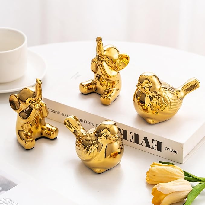 Set of 2 Ceramic Bird Figurines - Modern Boho Home and Office Decor