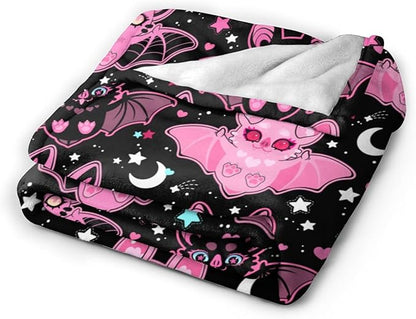 Pink Cute Bat Kids Throw Blanket – 50"x40" | Soft Fleece Halloween Blanket for Children | Spooky-Cute Gift for Kids