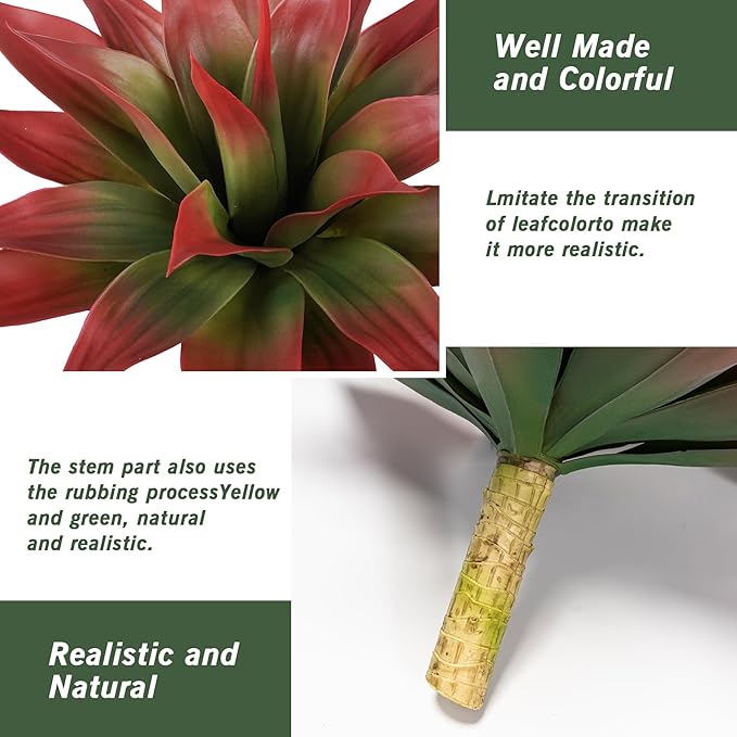 Faux agave plant with wine-red and green leaves and a wrapped stem base
