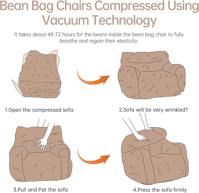 Blush Teddy Faux Fur Bean Bag Armchair - Soft Memory Foam Reading Chair for Kids Room, Reading Corner, Nursery, and Toddler Story Time