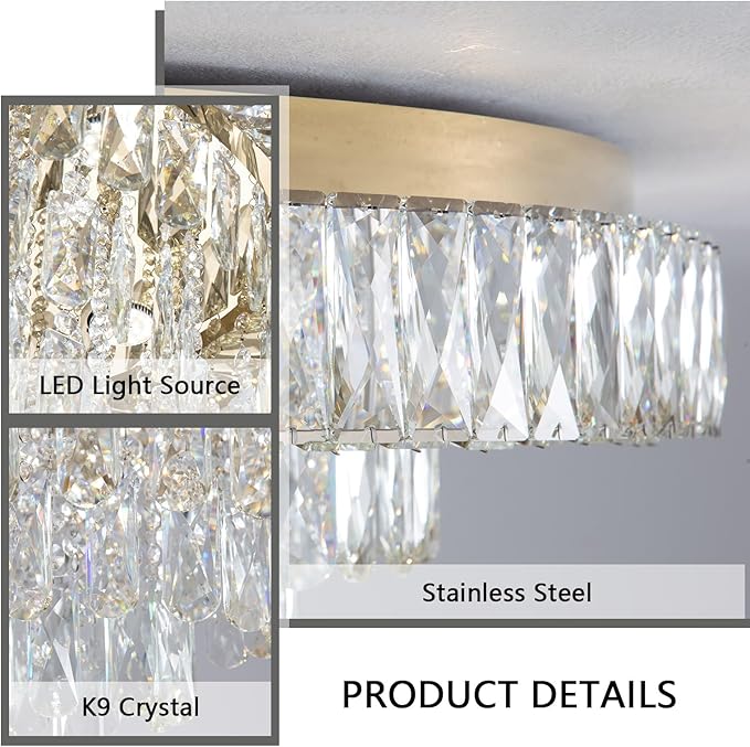 Close-up of K9 crystal strands and stainless steel frame for crystal chandelier