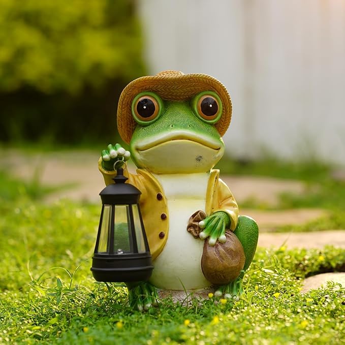 Solar Frog Garden Statue with Detachable Lantern - 10-Inch Resin Outdoor Decor