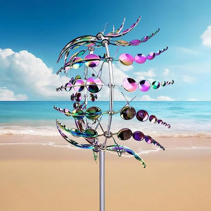 3D Kinetic Metal Wind Spinners – 2-Pack Colorful Garden Wind Sculpture | Multi-Directional Ball Bearing | Yard & Garden Decor
