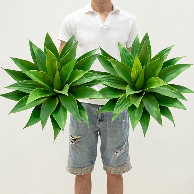 2-pack faux agave plants with bright green leaf clusters in pots