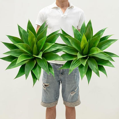 2-pack faux agave plants with bright green leaf clusters in pots