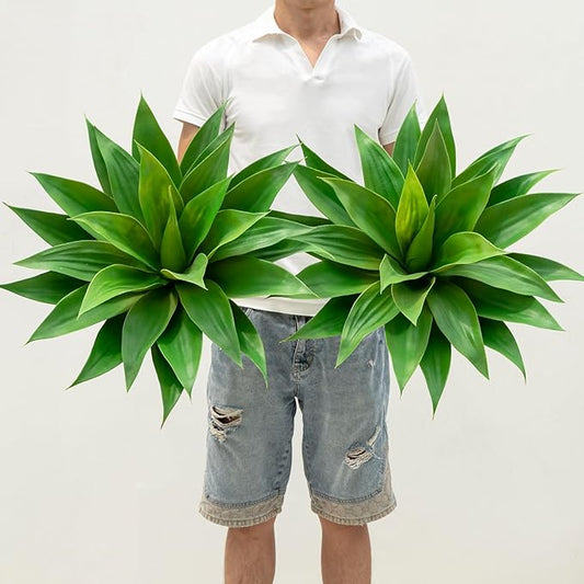 2-pack faux agave plants with bright green leaf clusters in pots