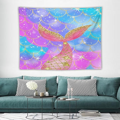 Mermaid Scales Wall Tapestry – 80" x 60" Colourful Shiny Mermaid Tail Pattern | Large Landscape Wall Hanging | Bedroom Living Room Dorm