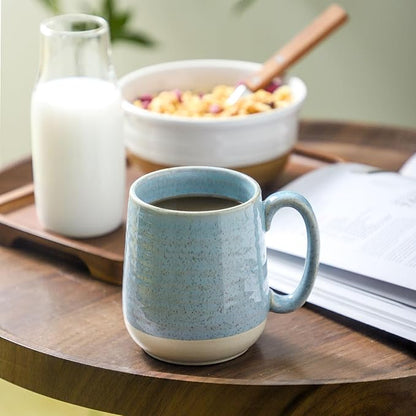 Light Blue Ceramic Coffee Mugs – Set of 4 | 15oz Tranquil Blue Colour Patchwork | Dishwasher & Microwave Safe | Coffee Gift Set
