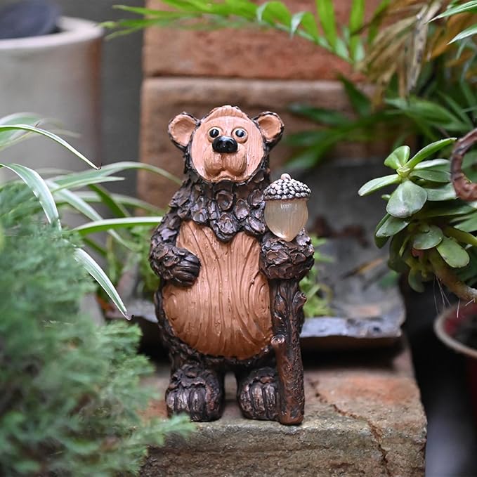 Bear Solar Garden Statue with LED Lights - Waterproof Resin Outdoor Decor