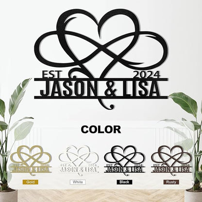 Color options for infinity heart metal sign: Gold, White, Black, Rusty (EST Jason & Lisa)