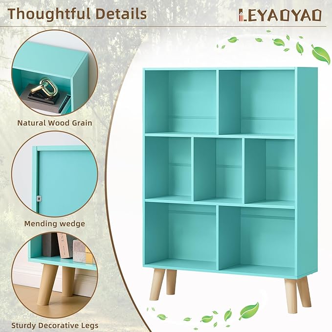 Mint Green 7-Cube Criss-Cross Bookshelf with Legs - Magical Kids Bookcase for Nursery and Fairytale Rooms