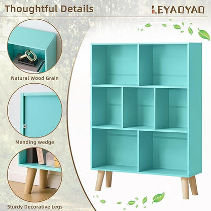 Mint Green 7-Cube Criss-Cross Bookshelf with Legs - Magical Kids Bookcase for Nursery and Fairytale Rooms