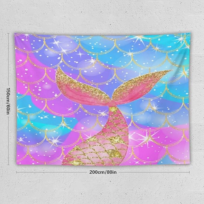 Mermaid Scales Wall Tapestry – 80" x 60" Colourful Shiny Mermaid Tail Pattern | Large Landscape Wall Hanging | Bedroom Living Room Dorm
