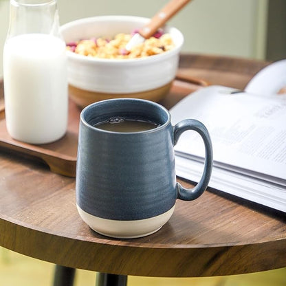 Deep Blue Colorblocking Ceramic Coffee Mugs – Set of 6 | 15oz Modern Design | Home & Office | Dishwasher & Microwave Safe