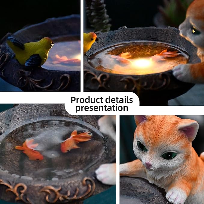Multicolor Cat Solar Garden Statue with LED Lights - Resin Outdoor Figurine for Garden, Lawn, Patio, Porch, Yard, and Pond Decor