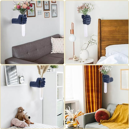Blue Hand Wall Vase Sculpture - Modern Resin Wall Art with Test Tube Vase for Flowers, Plants, and Decorative Branches