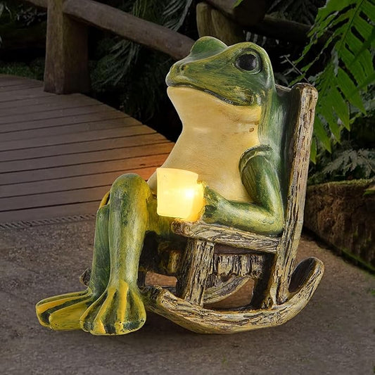 Mini Frog Solar Garden Statue with LED Light - Compact Resin Fairy Garden Decor