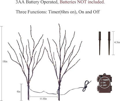 Brown willow light set diagram with warm white LEDs and timer controller details
