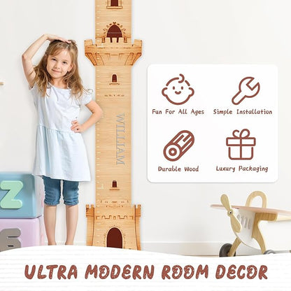 Wooden castle growth chart height ruler with simple installation and durable wood icons