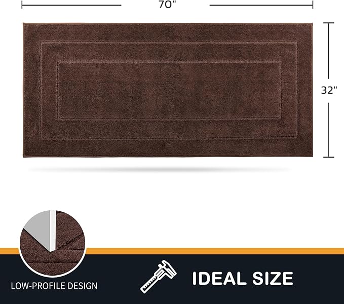 Brown rectangular entryway runner, 32x70 inches, textured low-profile pile