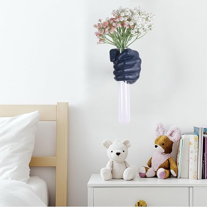 Blue Hand Wall Vase Sculpture - Modern Resin Wall Art with Test Tube Vase for Flowers, Plants, and Decorative Branches