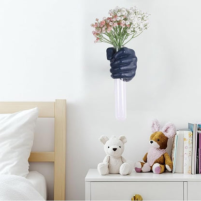 Blue Hand Wall Vase Sculpture - Modern Resin Wall Art with Test Tube Vase for Flowers, Plants, and Decorative Branches