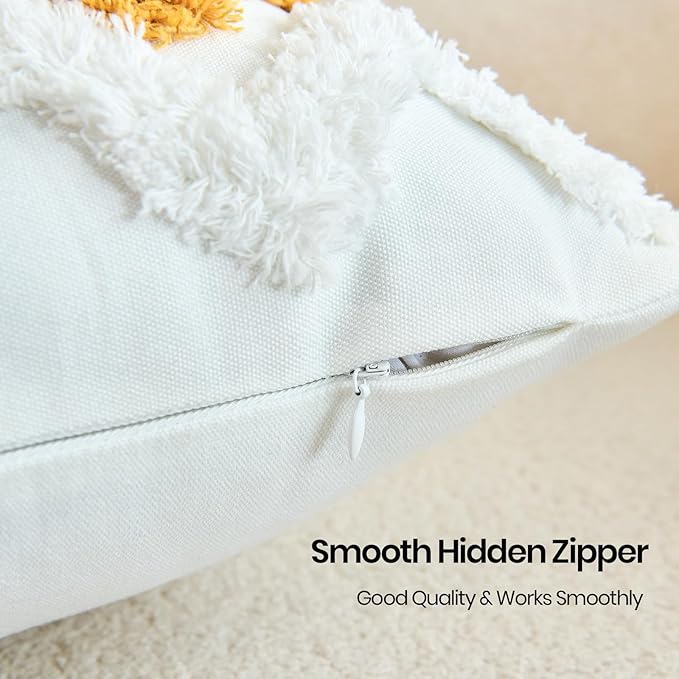 White pillow cover detail showing smooth hidden zipper on textured fabric
