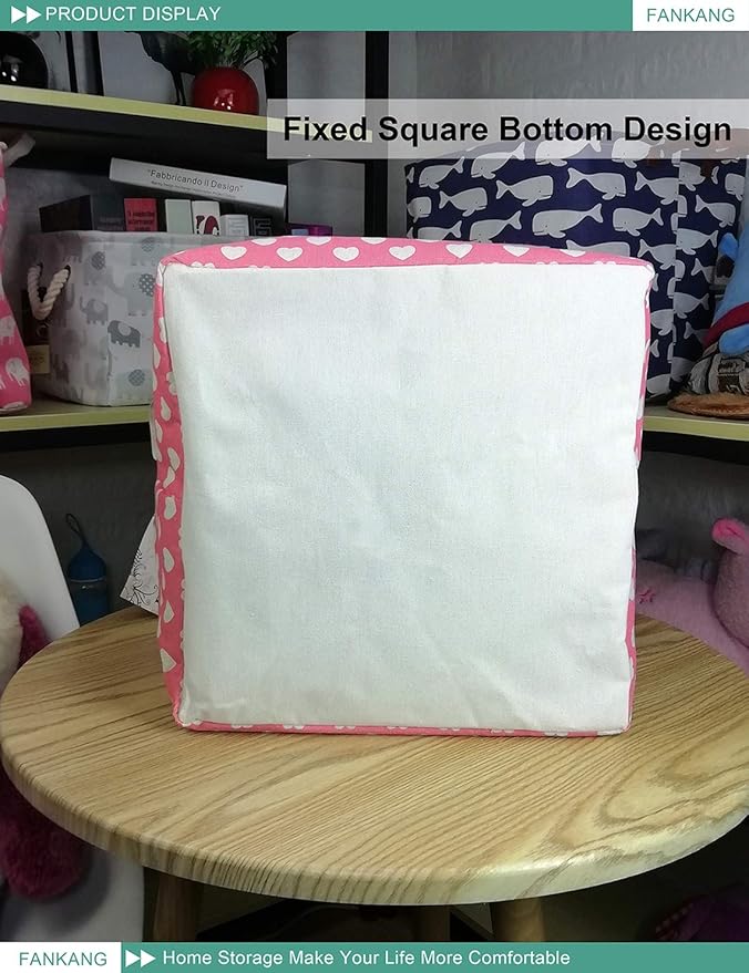 Pink Heart Canvas Storage Bin - Foldable Waterproof Nursery Basket for Girls Room, Hamper Gift Building, and Sweet Gift Giving