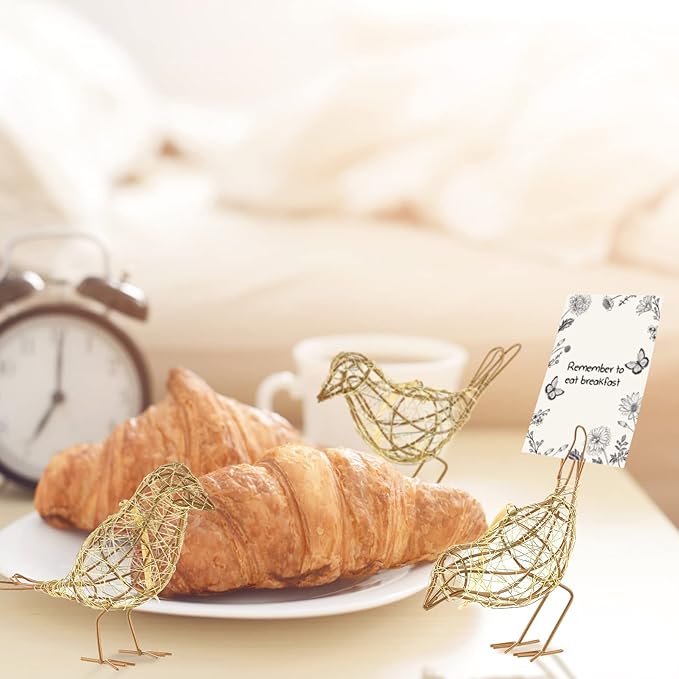 Artisan Gold Wire Bird Statues Trio - Handcrafted Metal Bird Figurines for Home, Office, and Shelf Decor