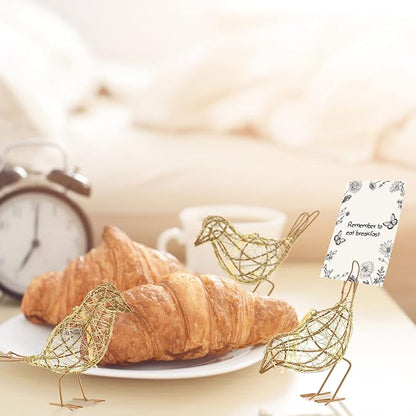 Artisan Gold Wire Bird Statues Trio - Handcrafted Metal Bird Figurines for Home, Office, and Shelf Decor