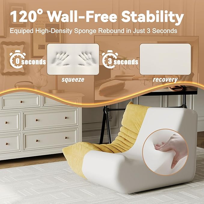 Golden Yellow Ripple Single Floor Lounge Chair - Togo-Style Warm Solo Foam Seat for Japandi Interiors, Nursery, and Sunlit Reading Corners